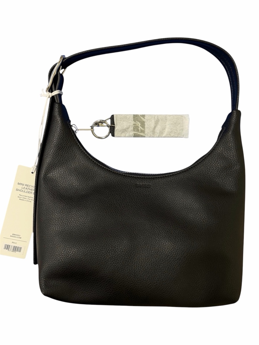 BAGGU Mini Recycled Leather Shoulder Bag | Black - Picture 4 of 8